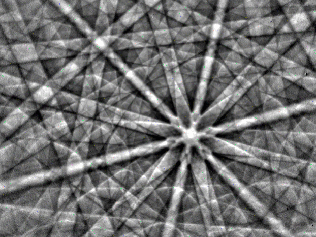 在不同的探测器距离处，从铁素体晶粒上采集的EBSD花样动画